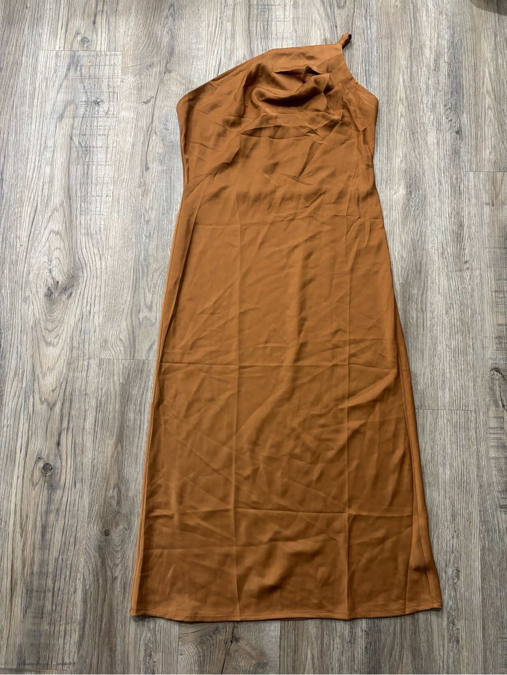 One-Shoulder Copper Midi Dress
